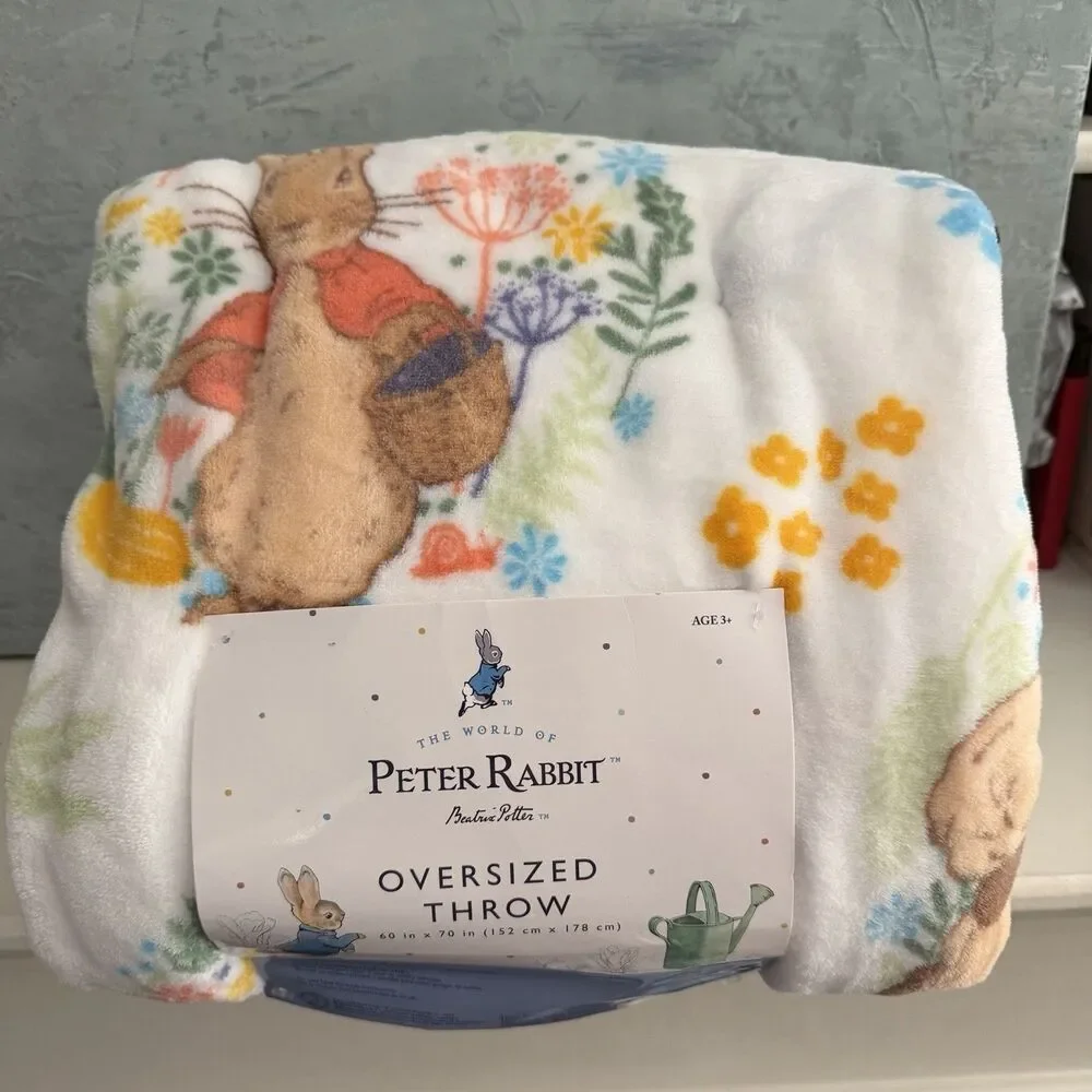 Beatrix Potter Peter Rabbit Easter Spring Oversized Throw Blanket 60 x70” NWT